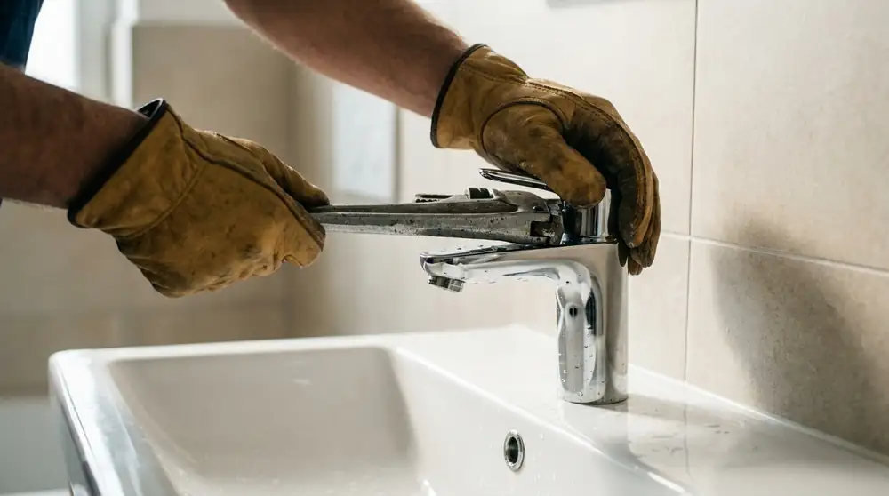Técnico de Aquaprada ajustando un grifo de diseño